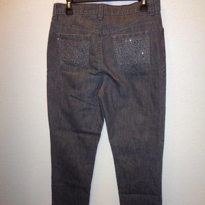 Gloria Vanderbilt Amanda Jeans Gray Embellished Pockets Size 14 Petite